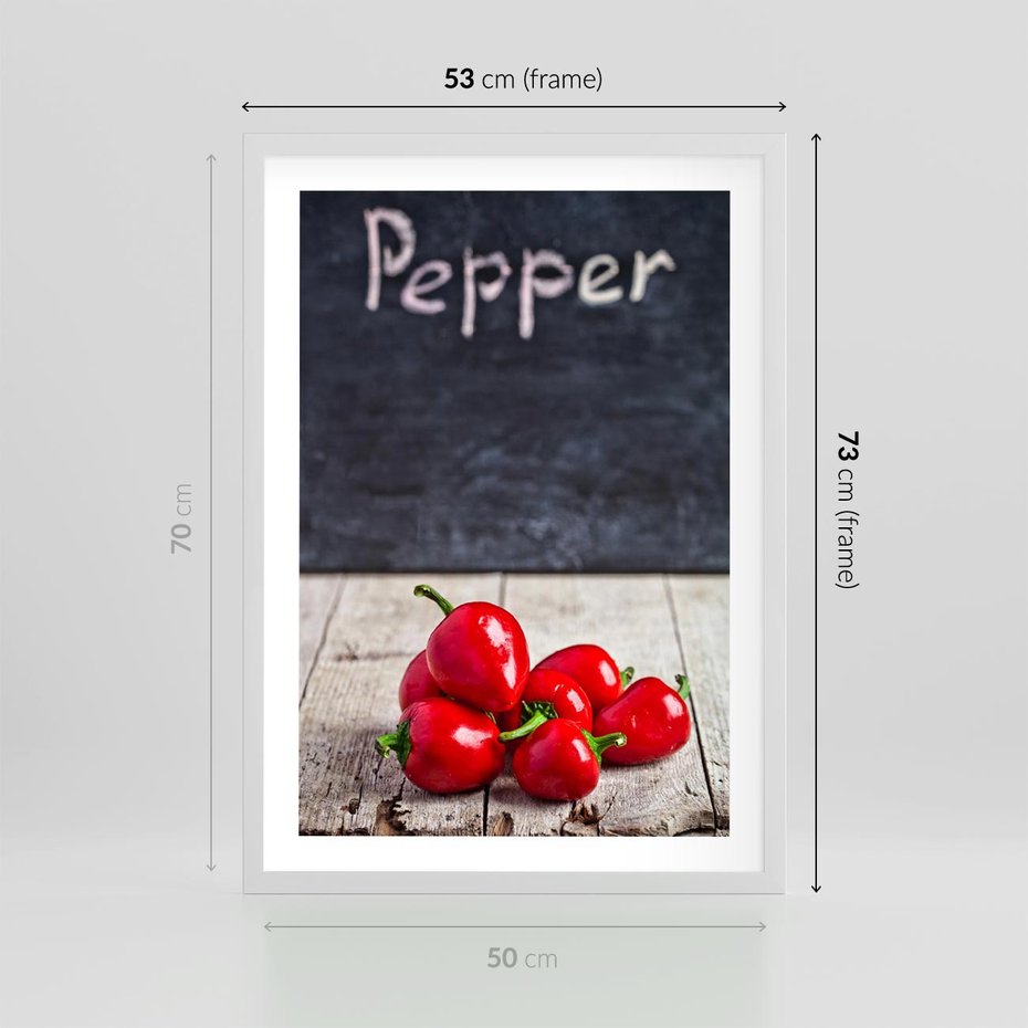 Plakat w ramie 50x70 - Eksploracja smaków - papryka, kuchnia - rama biała