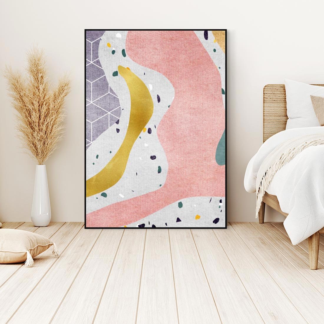 Obraz w ramie 70x100 - Eklektyczny Mix - kolaż, pastelowe abstrakcyjne plamy - rama czarna