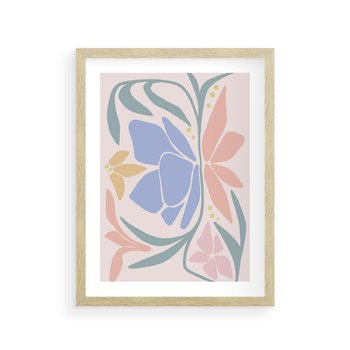 Plakat w ramie 40x50 - Pastele Kwiatowych Plam - pastelowe kwiaty, na beżowym tle - rama drewno