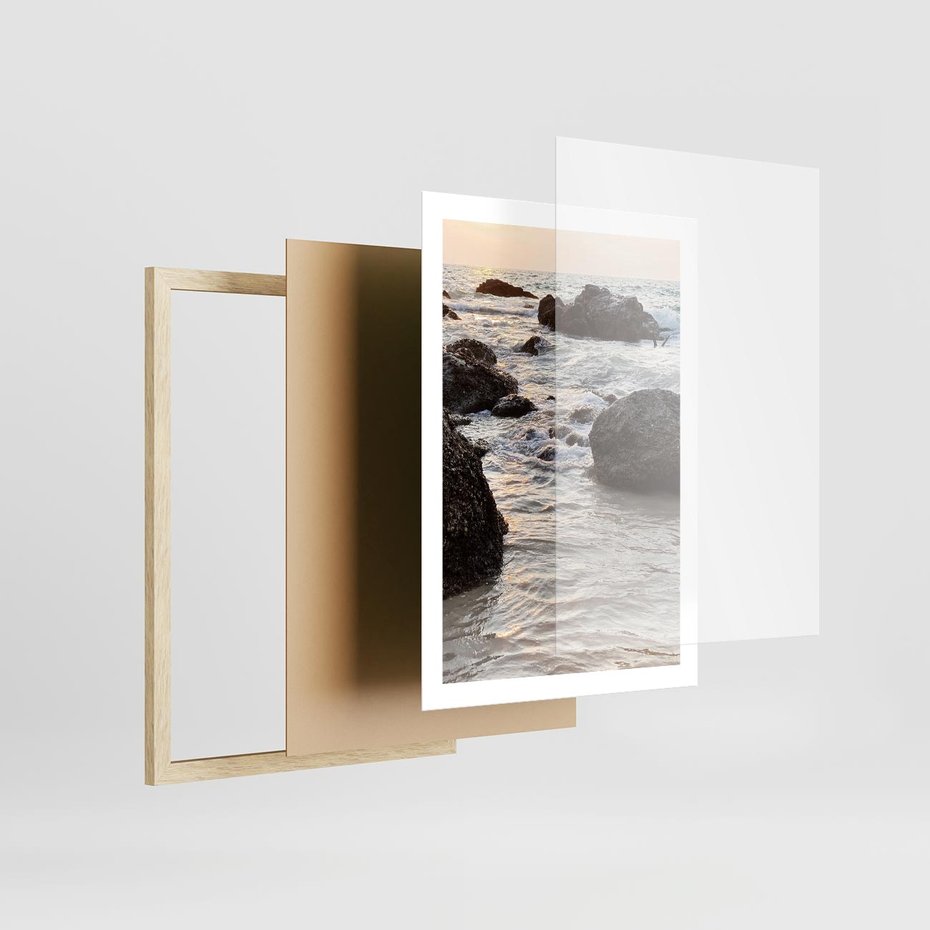 Plakat w ramie 50x70 - Dramatyczna Sceneria: Morze i Skały nad Brzegiem - fale, morze - rama drewno