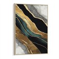 Obraz w ramie 70x100 - Refrakcje płynącej rzeczywistości - jak marmurowa rzeka, linie złota - rama drewno