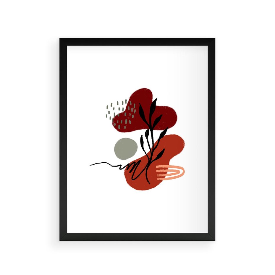 Plakat w ramie 30x40 - Migocące Kształty Liści - bstrakcyjna sztuka, boho kształty - rama czarna