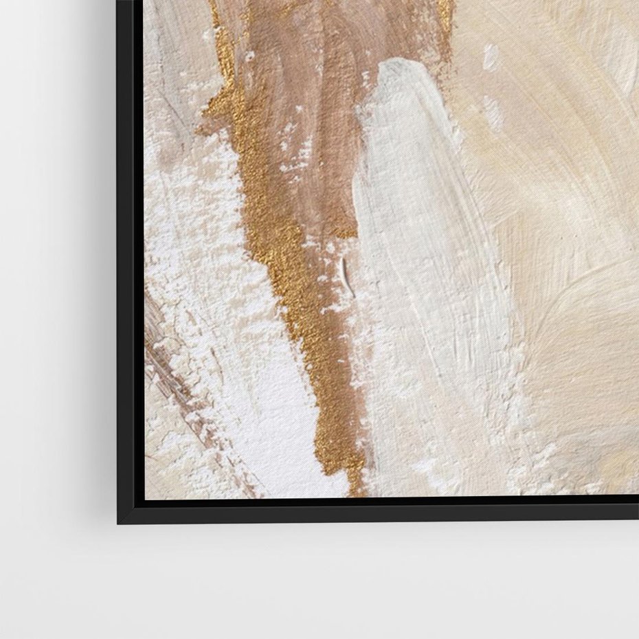 Obraz w ramie 70x50 - Elegancja w Złocistym Chaosie - złoto beż, abstrakcja - rama czarna