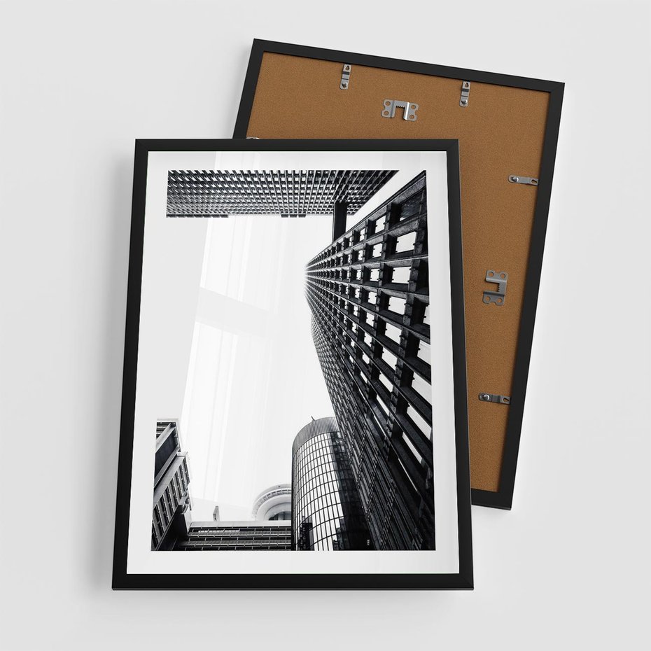 Plakat w ramie 50x70 - Monochromatyczna Sceneria Wieżowców - architektura, wieżowce - rama czarna
