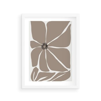 Plakat w ramie 30x40 - Złudne Zmysły - abstrakcyjny kwiat, beże i brązy - rama biała