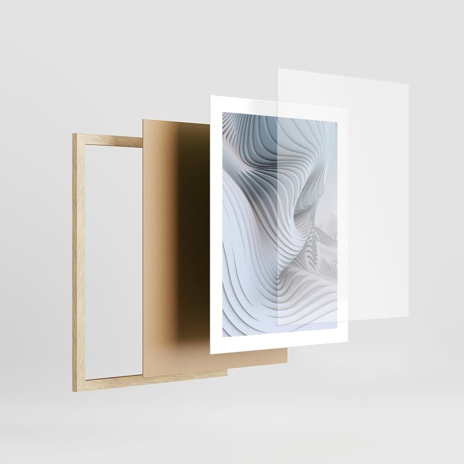 Plakat w ramie 30x40 - Abstrakcyjne Przestrzenie - geometria, 3D - rama drewno