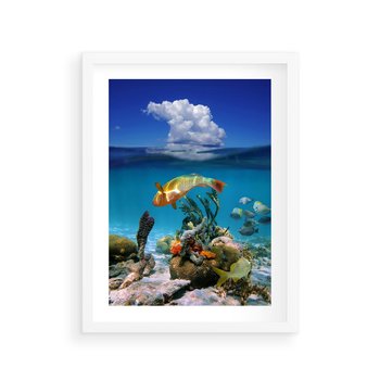 Plakat w ramie 50x70 - Podwodna rafa koralowa: kolorowy oceanowy świat - rafa, koralowa - rama biała