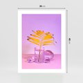 Plakat bez ramy 30x40 - Neonowy Liść Palmy na Fotografii - neonowa fotografia, liść palmy w szklance