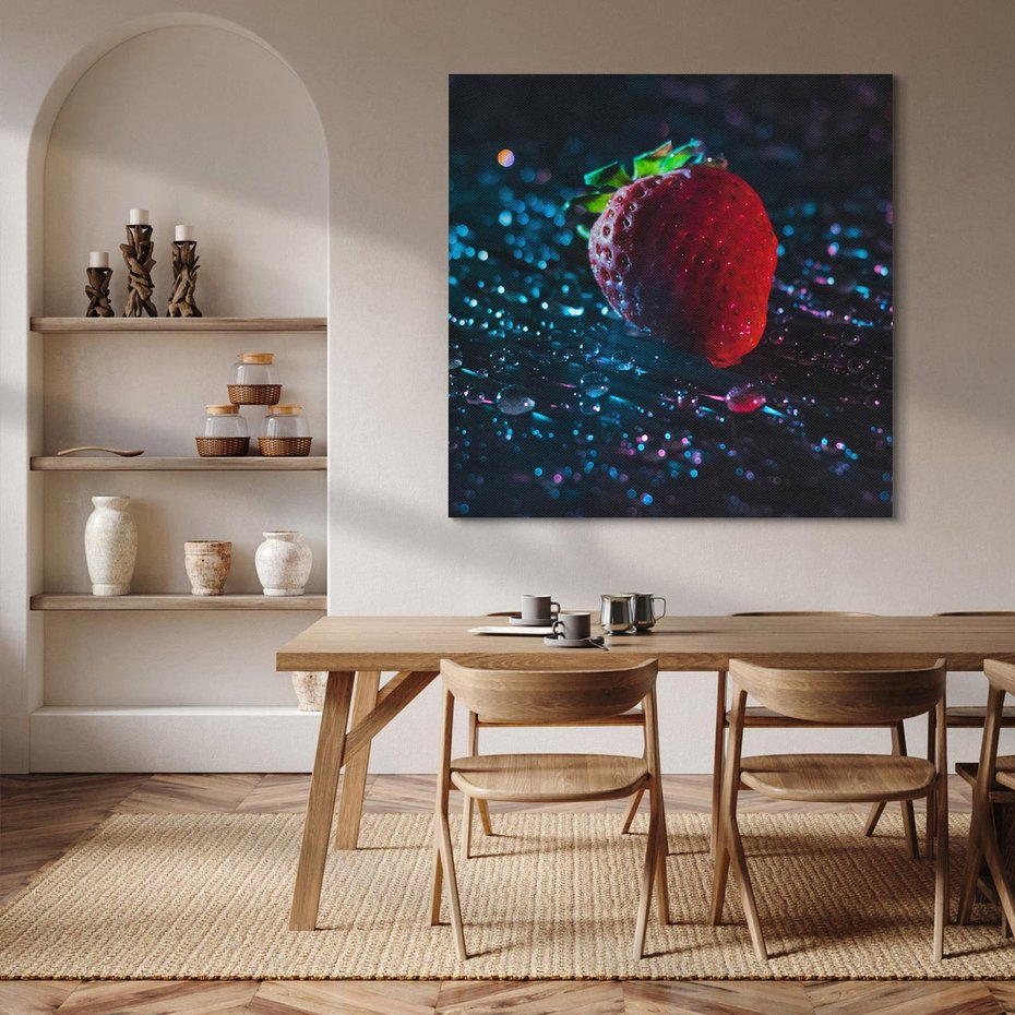 Obraz na płótnie 50x50 - Truskawka Kropelkowy Urok - truskawka, krople