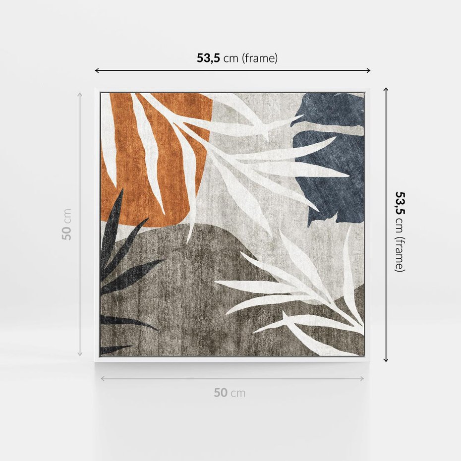 Obraz w ramie 50x50 - Oddechy ciszy i ruchu - rzut liści palmy, monstery - rama biała