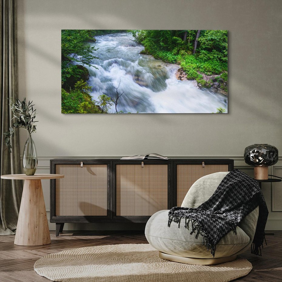 Obraz na płótnie 140x70 - Magia lasu nad rzeką - wodospad, rzeka