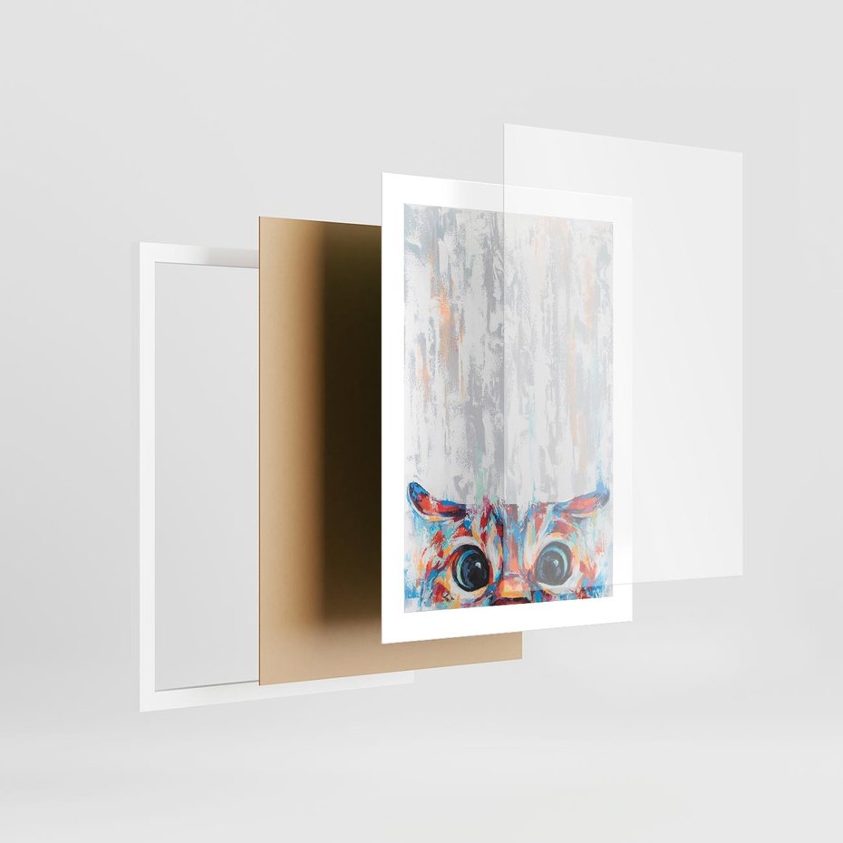 Plakat w ramie 30x40 - Co ja Widzę - obraz olejny, śmieszny obraz kota - rama biała