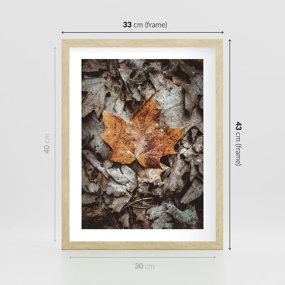 Plakat w ramie 30x40 - Jesienne Czarowanie - suchy liść, żółty - rama drewno