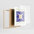 Plakat w ramie 40x50 - Księga Abstrakcji - abstrakcyjna boho kompozycja, granatowe ćmy - rama drewno