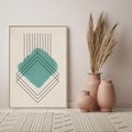 Obraz w ramie 50x70 - Impresje Przestrzeni - akwarelowa plama, geometryczne szkicowane kształty - rama drewno