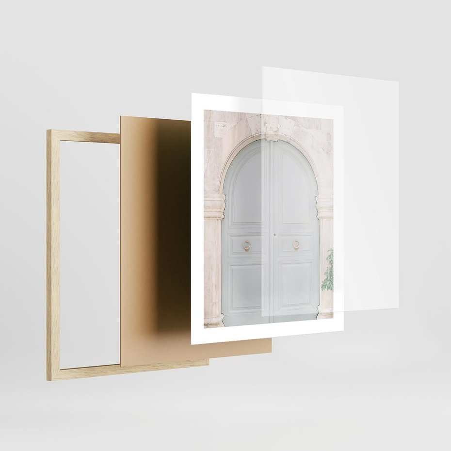 Plakat w ramie 40x50 - Błękitne Drzwi Kamienicy: Urok Historii - stare piękne drzwi do kamienicy, błękitne drzwi - rama drewno