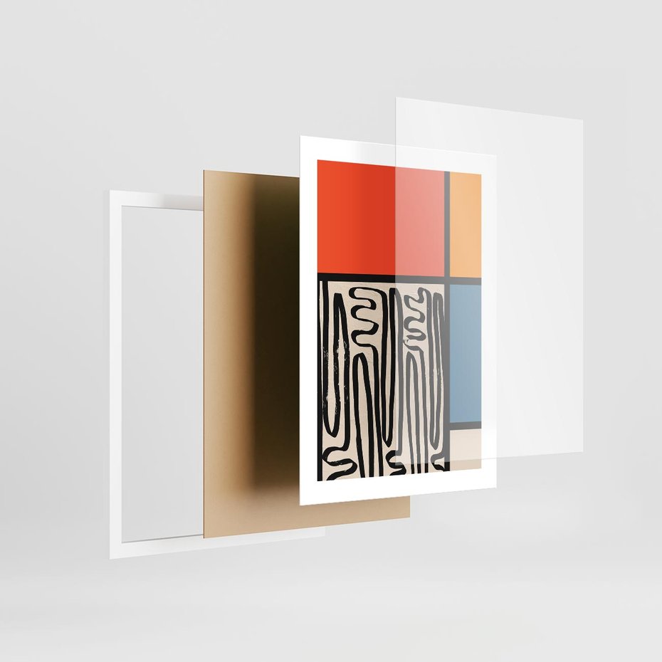 Plakat w ramie 30x40 - Podróżne Wibracje Serca - abstrakcyjny obraz, proste linie - rama biała