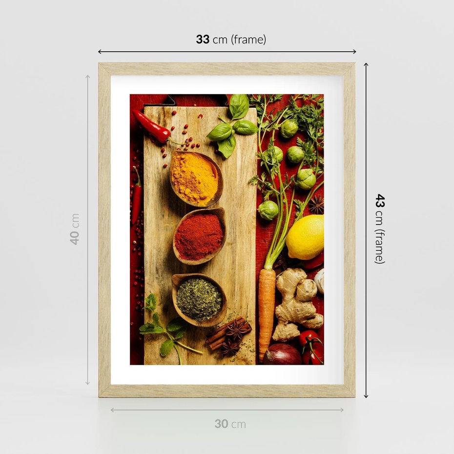 Plakat w ramie 30x40 - Smakowy Zmysł - przyprawy, kuchnia - rama drewno
