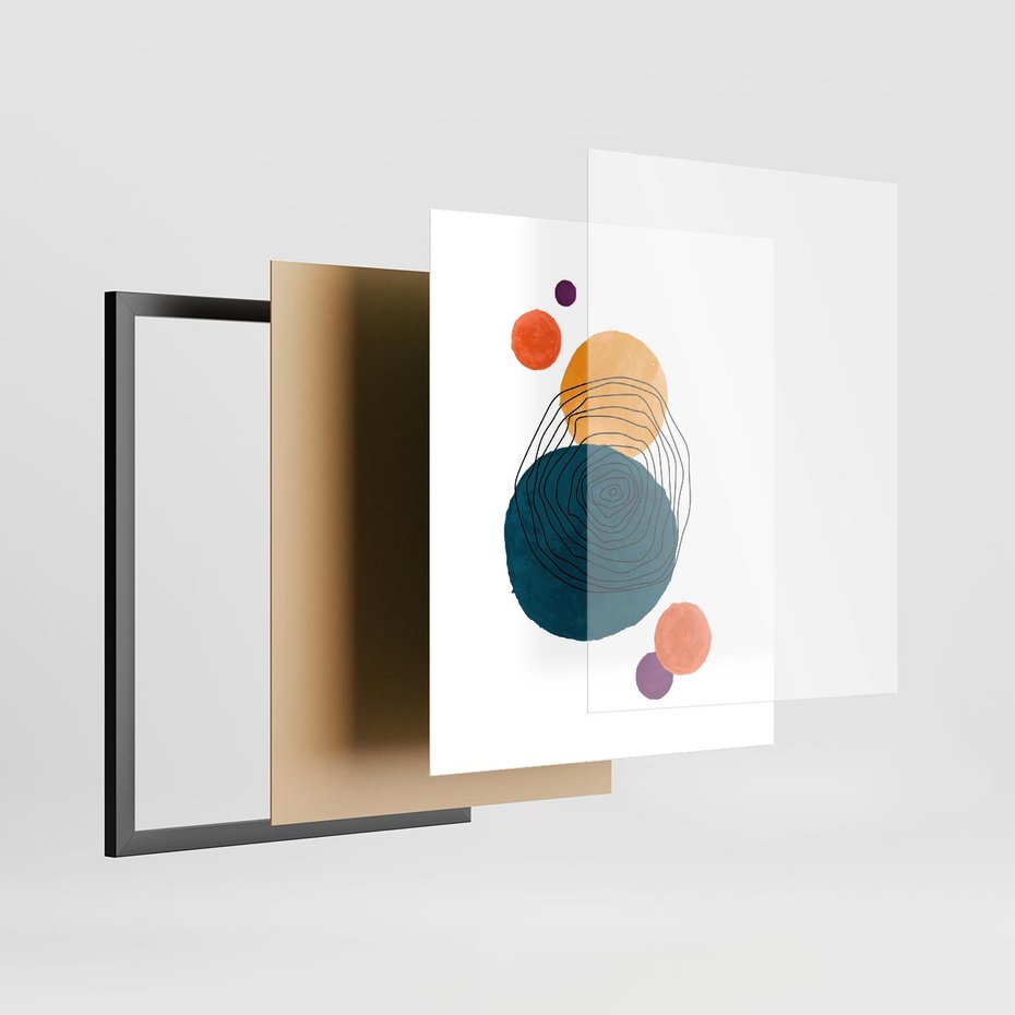 Plakat w ramie 40x50 - Kolorowe Plam z Czarnymi Liniami - kolorowe plamy, szkic - rama czarna