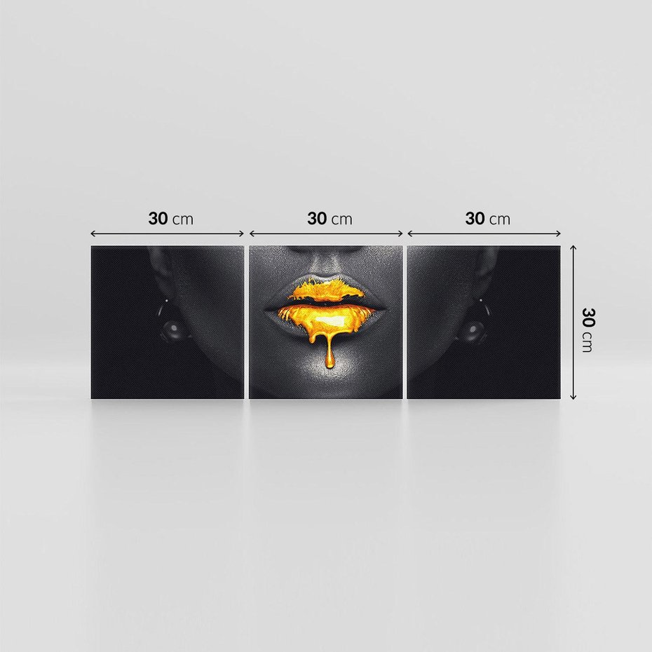 Obraz na płótnie 90x30 - Złote Usta Kobiety - złote, usta