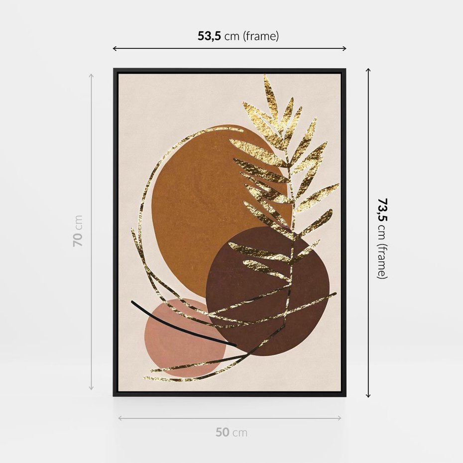 Obraz w ramie 50x70 - Taniec Przenikających Odbić - abstrakcyjny obraz, złote liście palmy - rama czarna