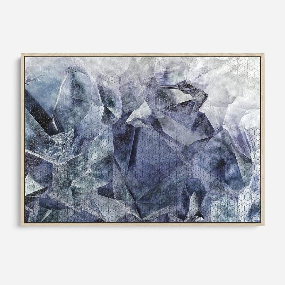 Obraz w ramie 70x50 - Melodia mgieł i marzeń - abstrakcja w kolorze granatu, przypominająca górę lodową - rama drewno