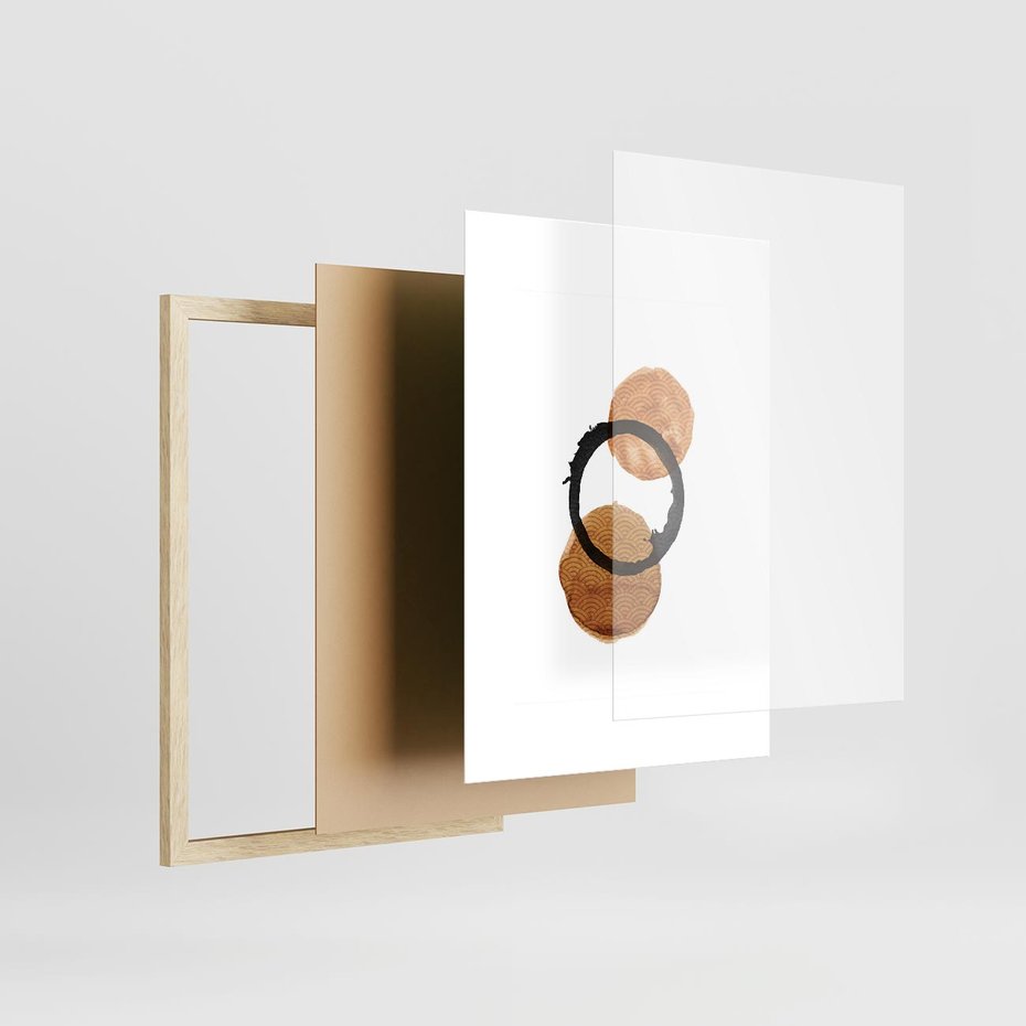 Plakat w ramie 30x40 - Japandi Geometria: Minimalistyczna Grafika - japońska sztuka, geometria - rama drewno