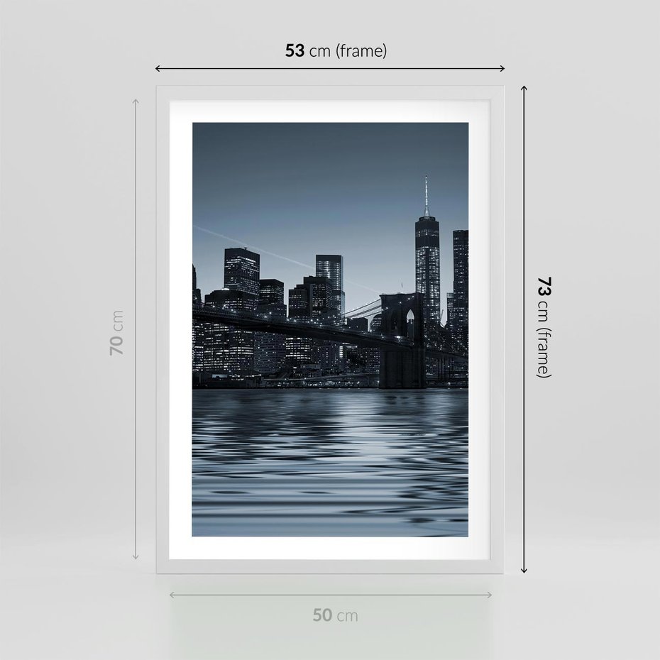 Plakat w ramie 50x70 - Nocne pejzaże miasta - miasto, nocą - rama biała