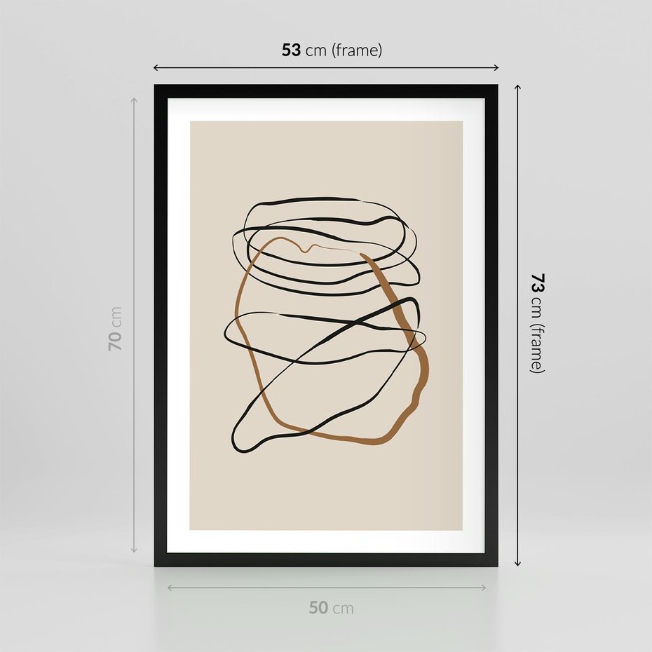 Plakat w ramie 50x70 - Bezczasowe Kontury - abstrakcyjne linie, zaplątane - rama czarna
