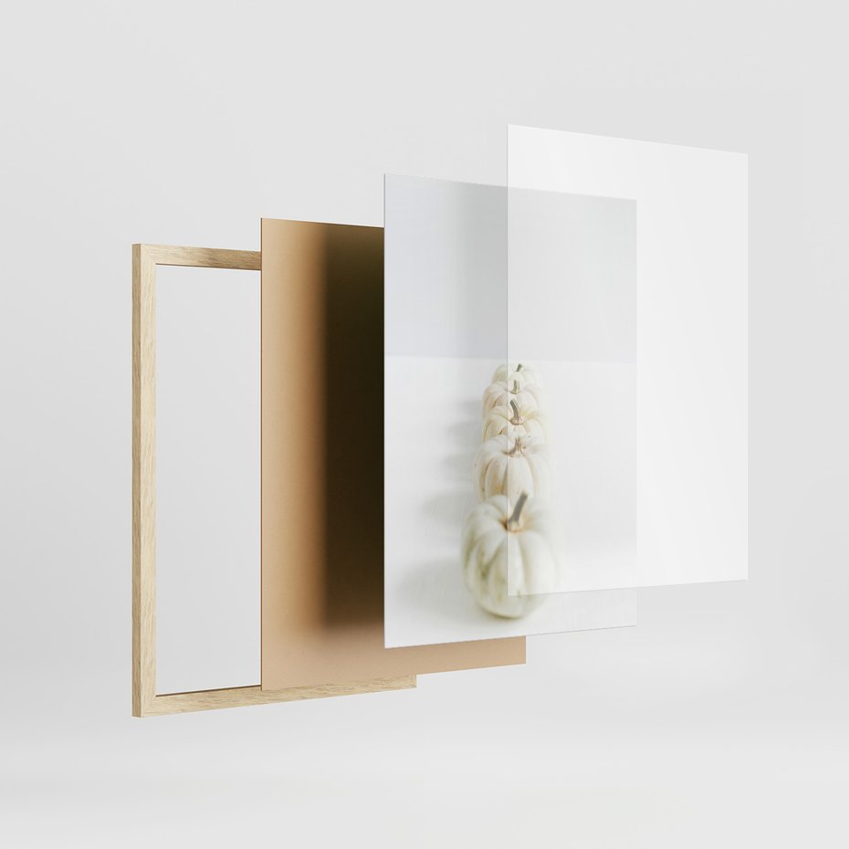 Zestaw obrazy w ramie 40x50 galeria - Białe, dynie, minimalizm - rama drewno