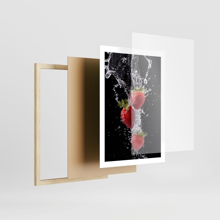 Plakat w ramie 50x70 - Słodki urok truskawek - truskawki, owoce - rama drewno