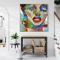 Obraz w ramie 50x50 - Kolorowe Formy - abstrakcyjny portret kobiety, twarz - rama drewno