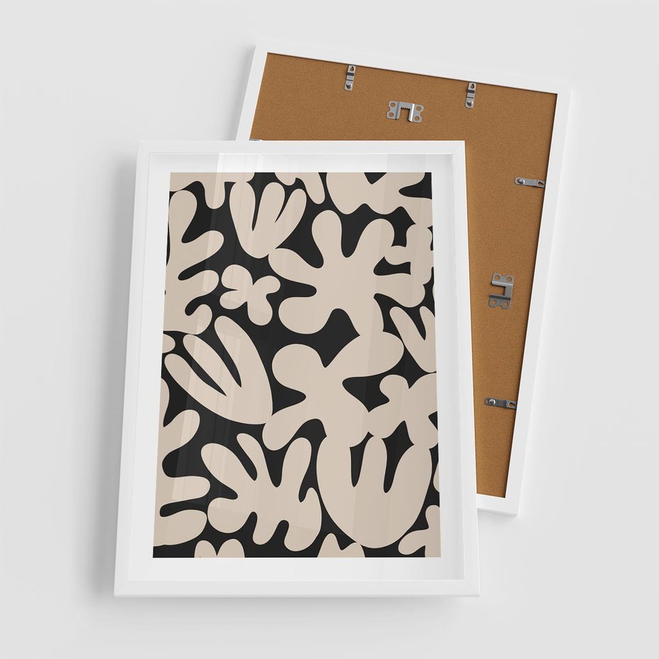 Plakat w ramie 50x70 - Księga Ukrytych Widoków - abstrakcyjne czarno białe formy, minimalizm - rama biała