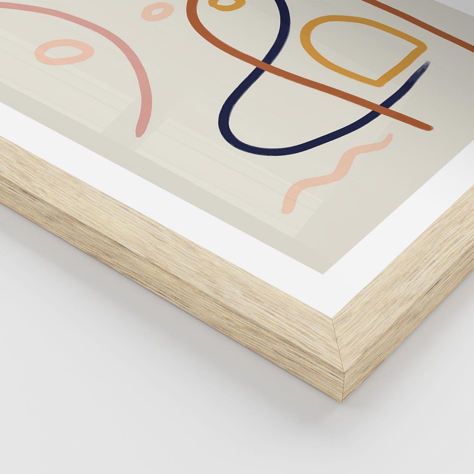 Plakat w ramie 50x70 - Mgnienie Oka - abstrakcja w stylu picasso, beżowe tło - rama drewno