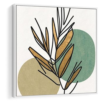 Obraz w ramie 50x50 - Migocące Ścieżki Wizji - abstrakcyjny obraz boho, liście - rama biała