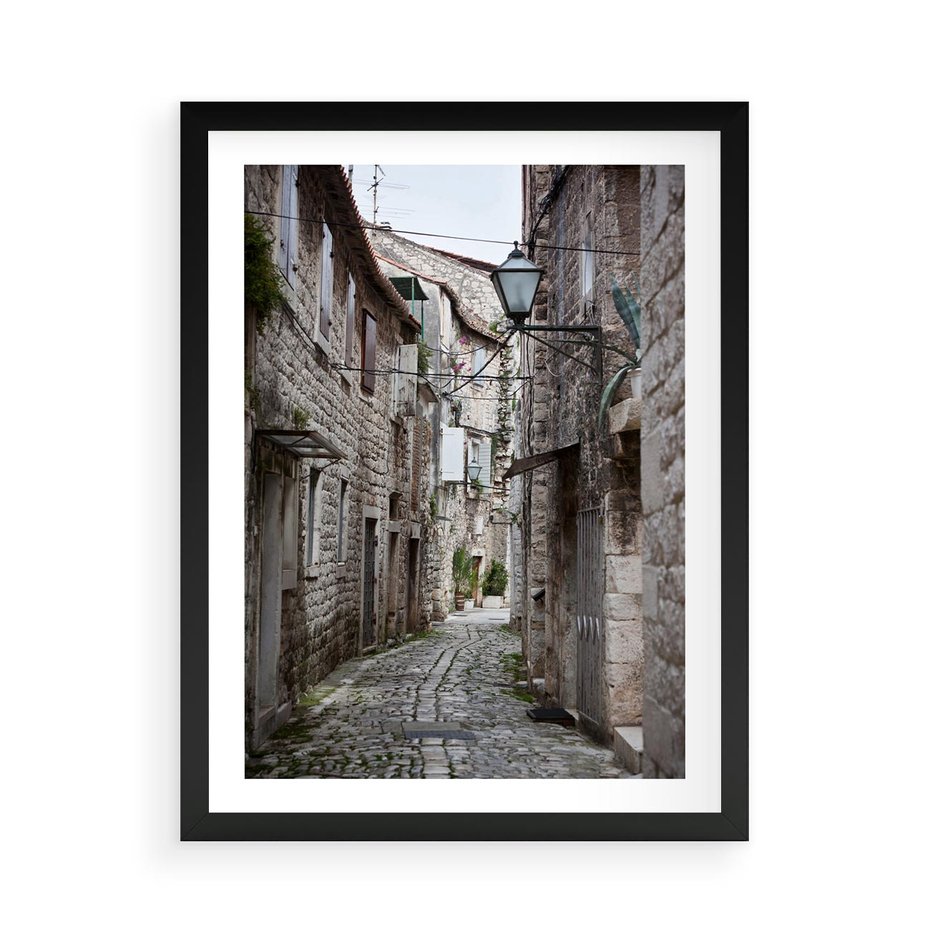 Plakat w ramie 50x70 - Malownicza uliczka we Włoszech - uliczka, Włoch - rama czarna