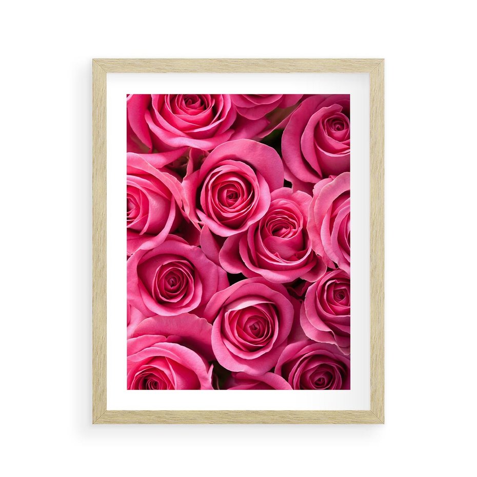 Plakat w ramie 40x50 - Romantyczne róże w pełnym rozkwicie - róże, kwiaty - rama drewno