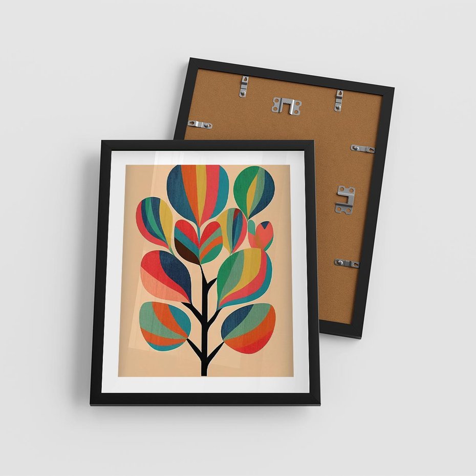 Plakat w ramie 40x50 - Harmonia Rozplątanych Form - abstrakcyjny kolorowy tęczowy obraz, inspiracje roślinne - rama czarna