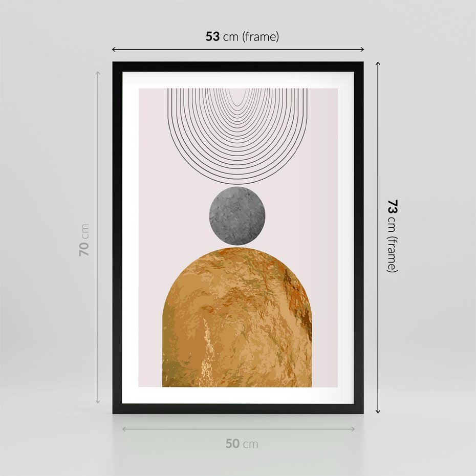 Plakat w ramie 50x70 - Złote Półkole w Sztuce Geometrii - grafika, złote półkole - rama czarna