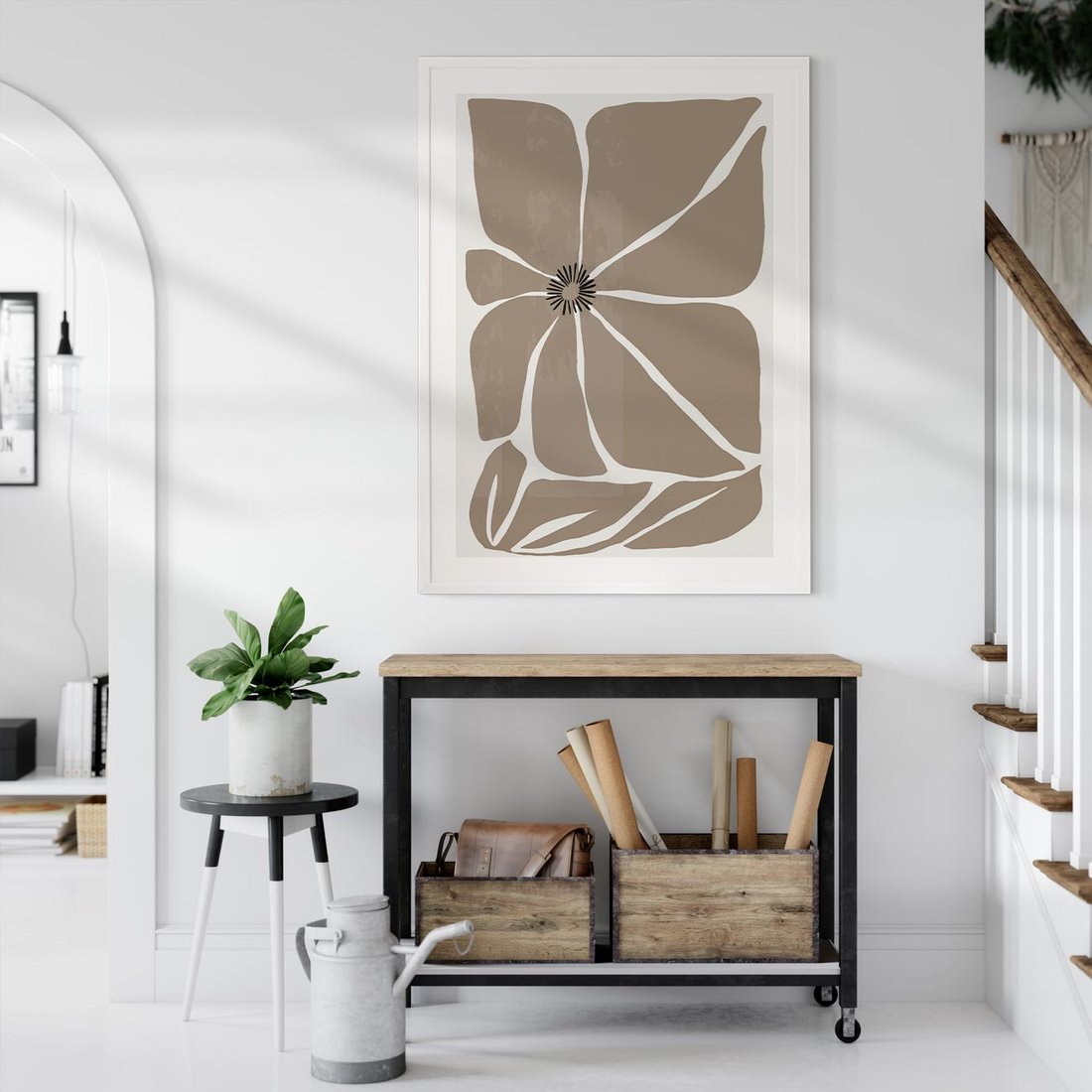 Plakat bez ramy 40x50 - Złudne Zmysły - abstrakcyjny kwiat, beże i brązy