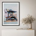 Plakat bez ramy 40x50 - Plażowa Kolorystyka: Budka Ratownika w Pastelach - pastelowa budka ratownika, plaża Miami