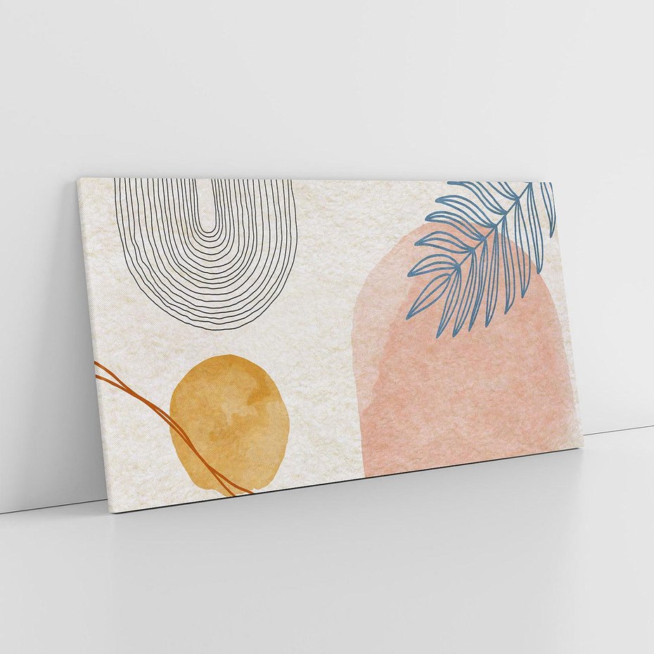 Obraz na płótnie 120x60 - Liście i Geometrie - nowoczesny, akwarelowe plamy