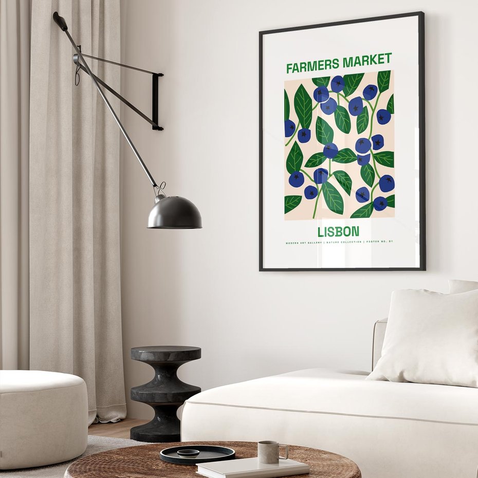 Plakat w ramie 50x70 - Migotliwe Przestrzenie - borówki, jagody - rama czarna