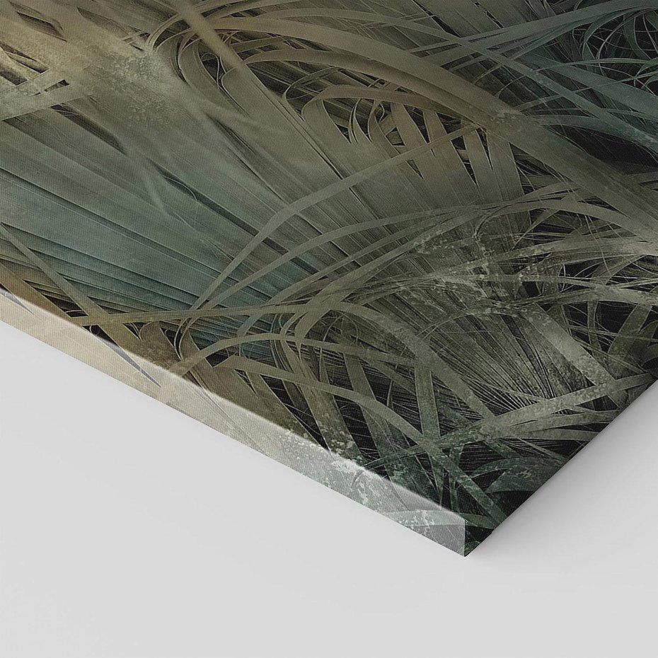 Obraz na płótnie 80x80 - Światło w mroku duszy - liście traw, mroczny klimat