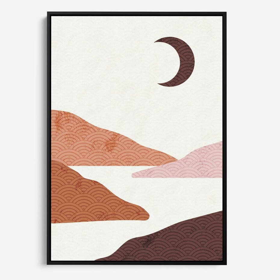 Obraz w ramie 70x100 - Księżycowa Refleksja - nowoczesna sztuka, góry - rama czarna