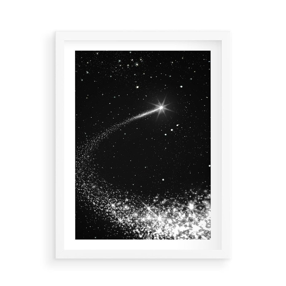 Plakat w ramie 50x70 - Kometa wśród gwiazd - kometa, gwiazdy - rama biała