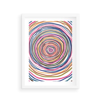 Plakat w ramie 50x70 - Cyrkulująca Harmonia - kolorowe etniczne wzory, tęczowe żywe kolory - rama biała