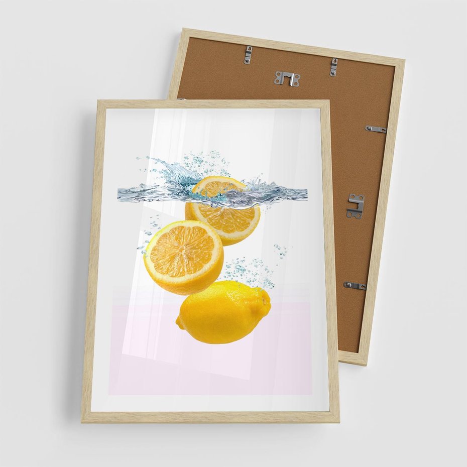 Plakat w ramie 50x70 - Świeże cytryny pełne smaku - cytryny, owoce - rama drewno