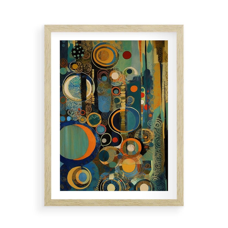 Plakat w ramie 50x70 - Wibracje Wymyślnych Form - abstrakcyjny obraz, mnogość kolorów - rama drewno