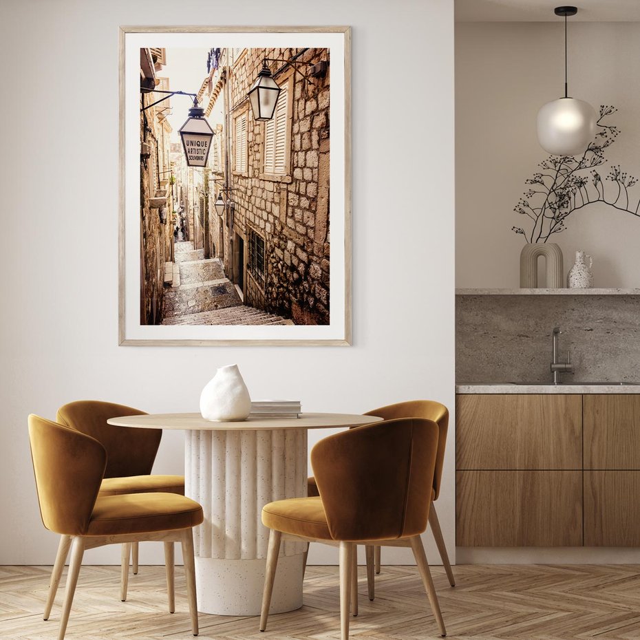 Plakat w ramie 50x70 - mistyczna podróż - uliczka, perspektywa - rama drewno